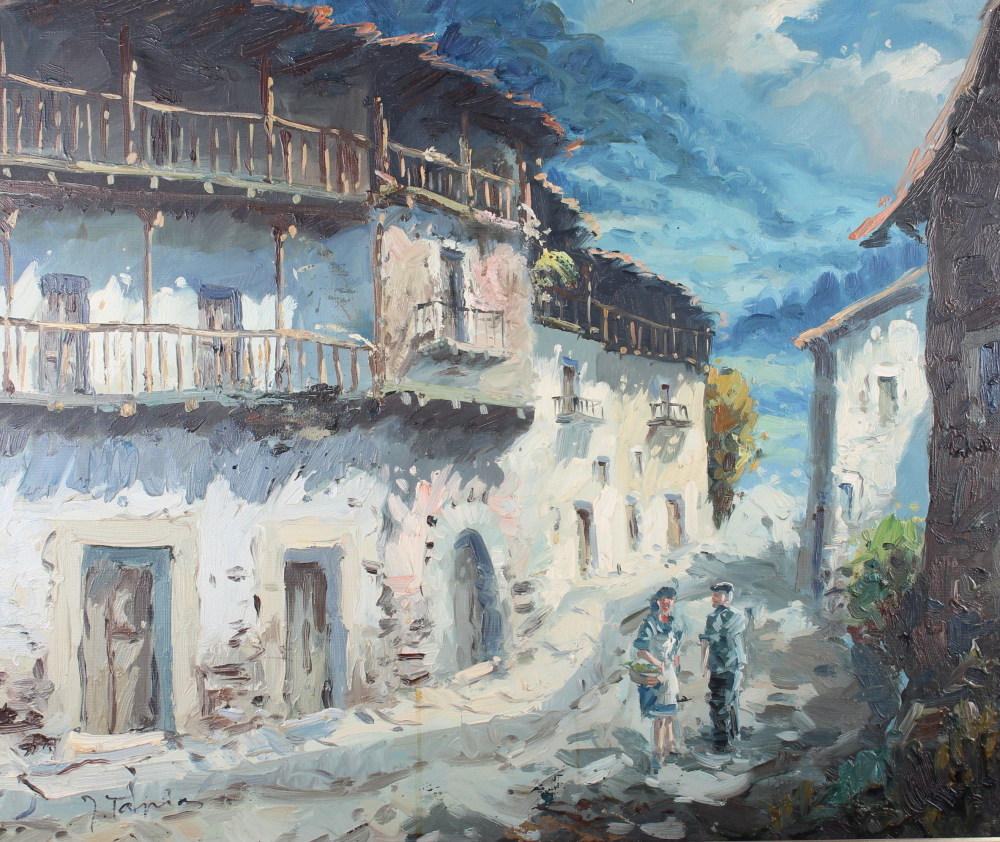 An oil on canvas, Continental town scene, 21" x 34 1/2", and another similar - Image 4 of 6