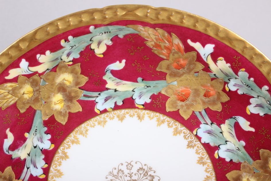 A 19th century French porcelain dessert service with floral and gilt decoration on a crimson ground - Image 3 of 6