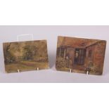 Claude Rowbotham, 1903: two watercolour on card sketches, gateway, 4 3/4" x 7" and back door, 5 1/2"