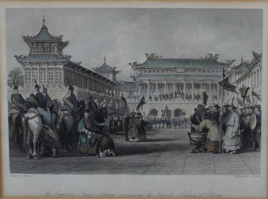 Six coloured prints, views of Peking and Macao, in cream frames - Image 3 of 8