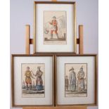 Three 18th century French colour prints, Chinese figures, in gilt frames, and after Auguste