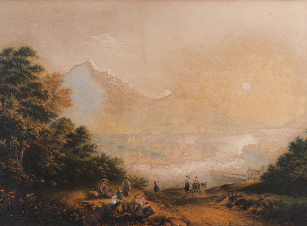 A Baxter coloured print, view of Lake Lucerne, 10" x 14", in gilt frame