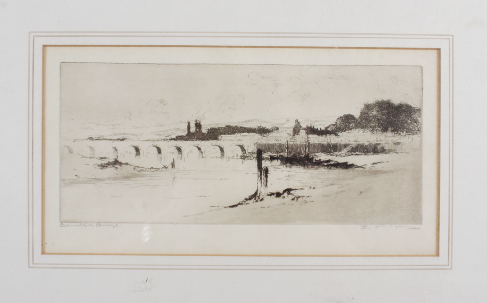 Major E F Humphreys: a signed etching of Barnstaple bridge, 5" x 9 1/2", a pair of coloured - Image 5 of 5