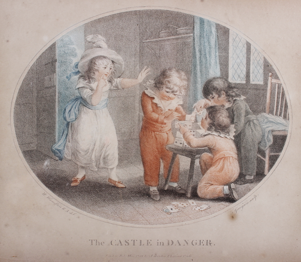 A pair of 19th century stipple engravings of children with a cat, in black glass mounts, another - Image 7 of 7