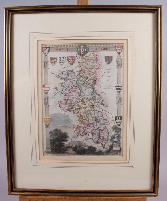 An antique hand-coloured map of Buckinghamshire, in Hogarth frame - Image 2 of 2