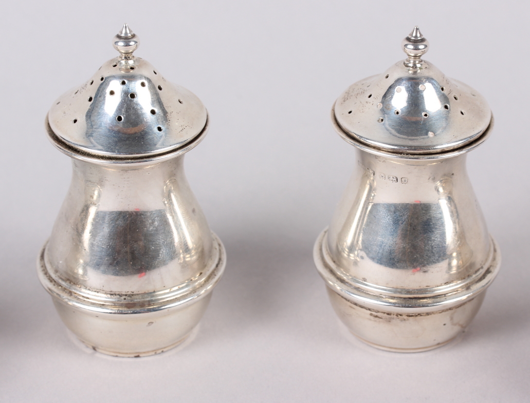 Two silver mustard pots and a pair of silver pepper pots, 4.7oz troy approx - Image 2 of 5