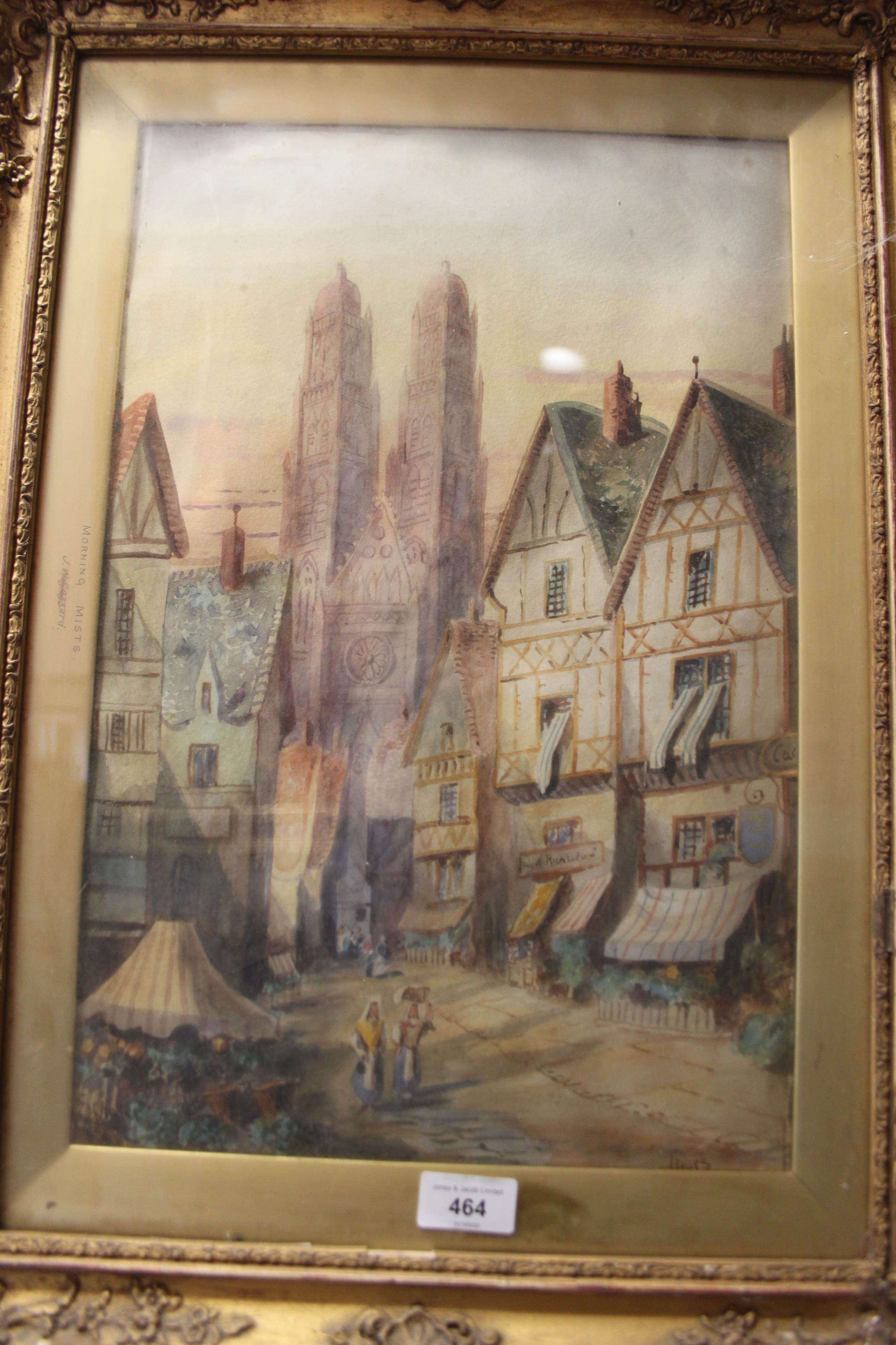 Schaffer: watercolour, street scene in Tours, 17" x 11", and a coloured print, woman with lute, - Image 4 of 11