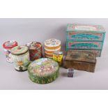A 1980s Huntley and Palmers "rude" Edwardian garden party biscuit tin, four superior Reading biscuit
