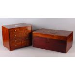 An Oriental style miniature chest, fitted four baize lined drawers, 14" wide, and a plain mahogany