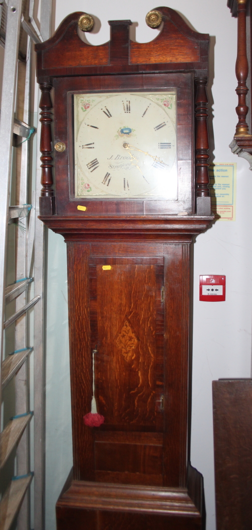 A 19th century oak long case clock, painted dial inscribed "J Brooks Stratford on Avon", door to