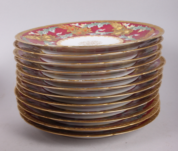 A 19th century French porcelain dessert service with floral and gilt decoration on a crimson ground - Image 6 of 6