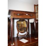 A 19th century crossbanded mahogany side table, fitted frieze drawer, on square taper supports,