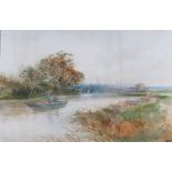 Henry Charles Fox, RBA: watercolours, "A River Weed Boat on the Kennet, Berkshire", 21" x 14", in