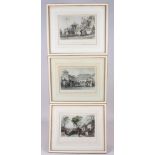 Six coloured prints, views of Peking and Macao, in cream frames