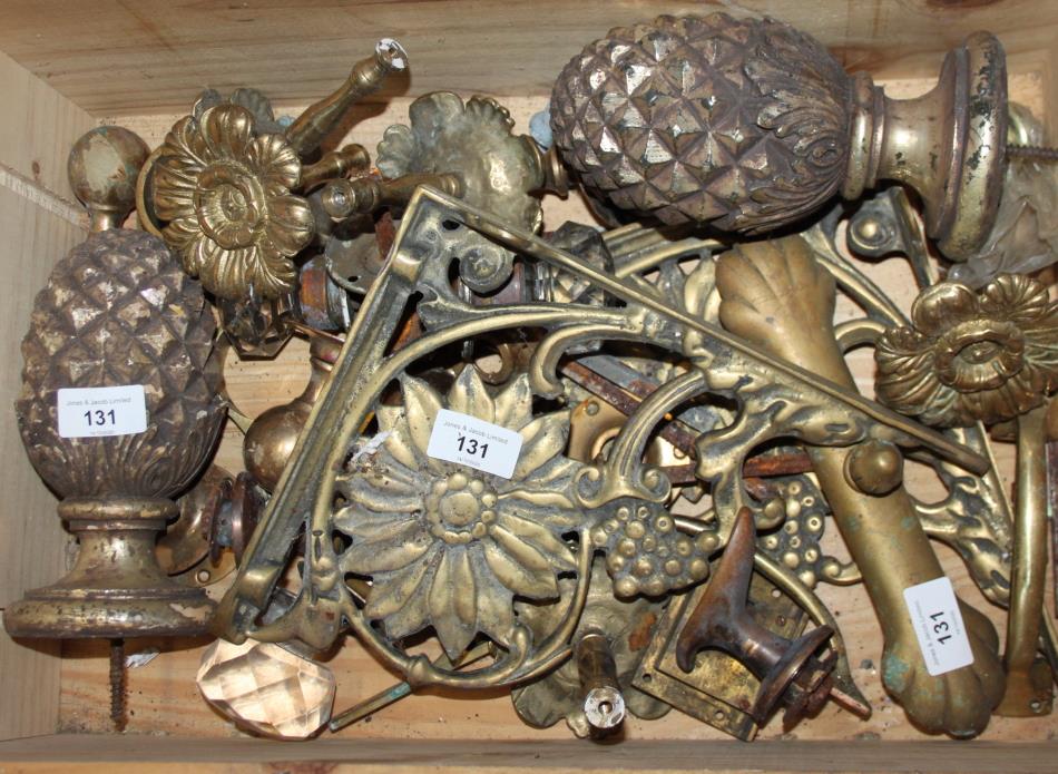 Assorted door handles, curtain tie-backs, pineapple finials, etc