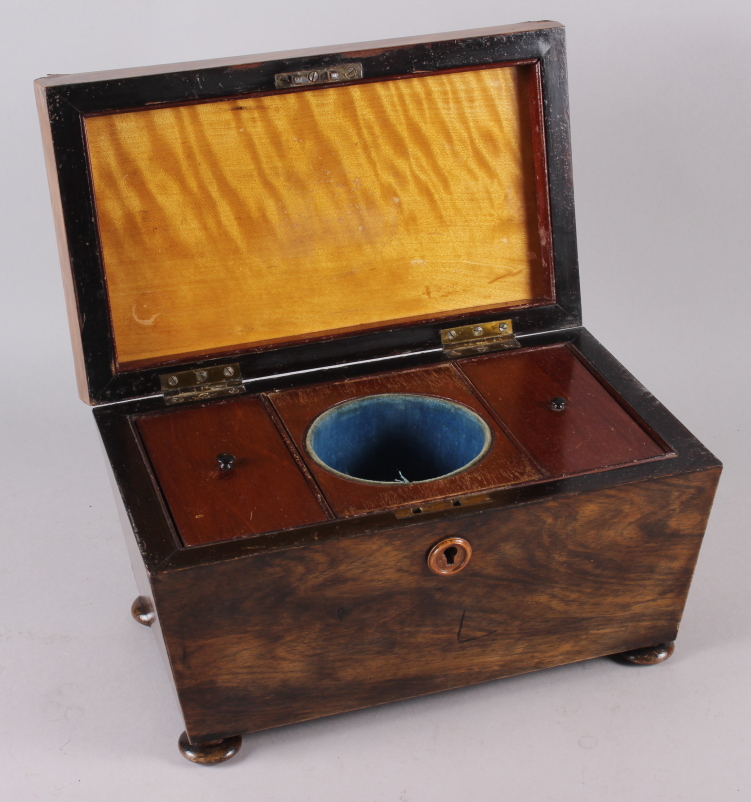 A 19th century sarcophagus tea caddy with central mixing bowl recess, 12" wide - Image 2 of 2