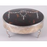 A silver and tortoiseshell pique decorated jewellery box, 6" wide