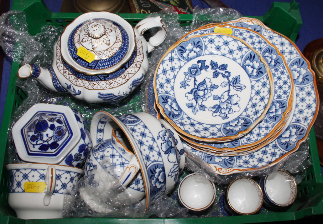 Assorted blue and white teaware