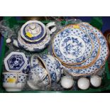 Assorted blue and white teaware
