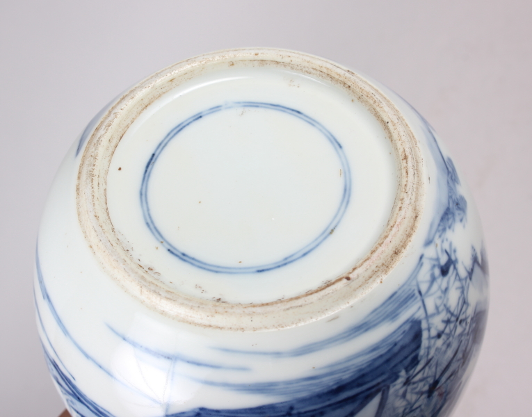 A Chinese blue and white ginger jar, decorated figures on boats, 5" high, another ginger jar, a bowl - Image 10 of 15