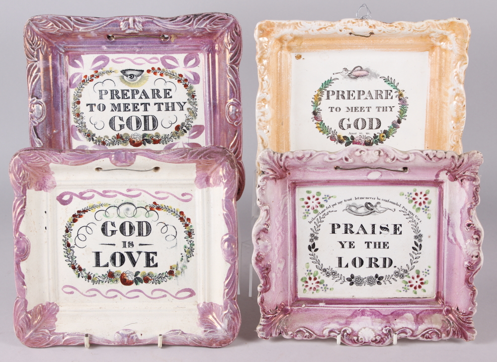 Four 19th century picture frame plaques with religious mottos