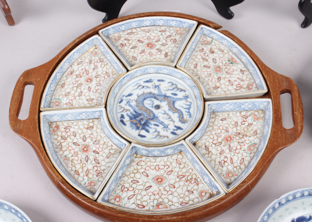 Two Chinese blue and white dragon decorated dishes with six character marks to bases, similar plates - Image 10 of 30