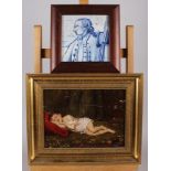 A 19th century oil on panel, sleeping child, 7" x 9", in gilt frame, and a framed 18th century