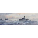 Frank Wood, 1927: watercolours, HMS Hood and three other warships in line astern formation, 5" x 14"