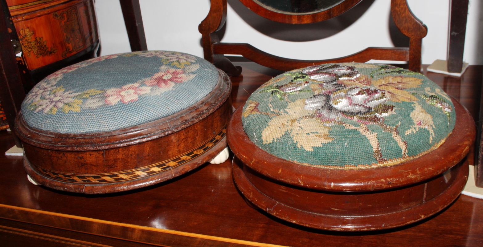 A Victorian walnut three-tier whatnot inlaid vase design, 19" wide and two Victorian circular - Image 3 of 5