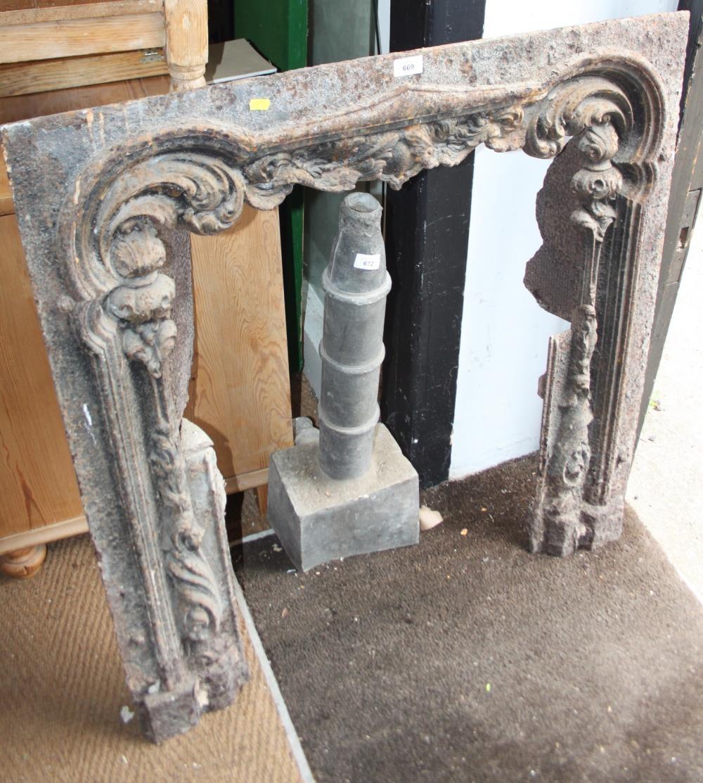 A cast iron fireplace surround, 38" high (damages) - Image 2 of 2