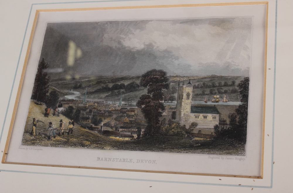 Major E F Humphreys: a signed etching of Barnstaple bridge, 5" x 9 1/2", a pair of coloured - Image 3 of 5