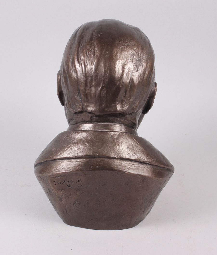 J Williams, 1978: a bronzed bust of Winston Churchill, 12" high - Image 2 of 3