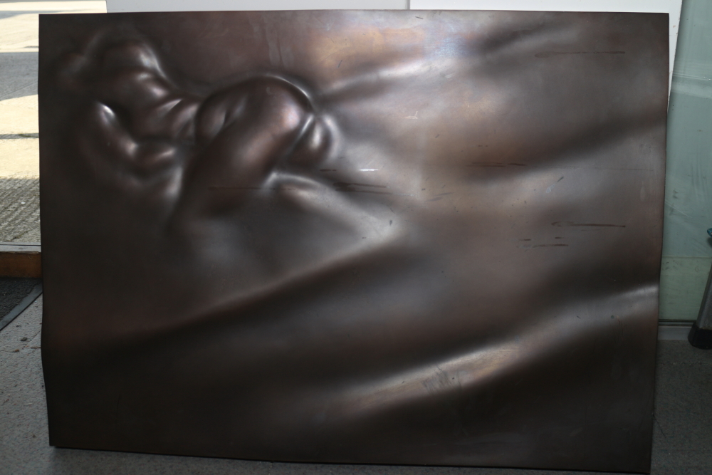 † Ralph Brown: patinated bronze plaque, Lovers V monogrammed, 23" x 32" († ARR This lot may be