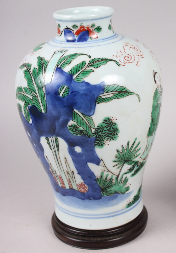A Chinese famille vert baluster vase, decorated figures in a garden, 7" high, a famille vert teapot, - Image 4 of 25
