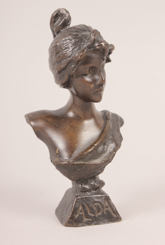 E Villanis: a late 19th century bronze bust of Alda, 5" high