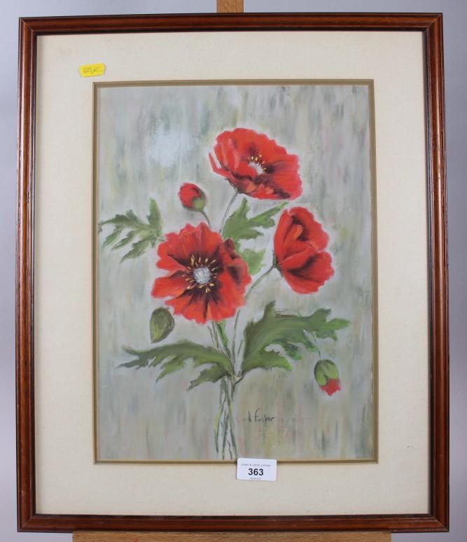 A Gusteiger: two prints, "Lilies" and another floral study, in cream strip frames, a pastel study of - Image 7 of 11