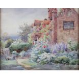 E M Southby: watercolours, "An Old Cottage", 9" x 11 1/2", in gilt strip frame