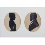 An oval miniature portrait of a boy in a sailor suit and two pen and ink silhouette portraits of a