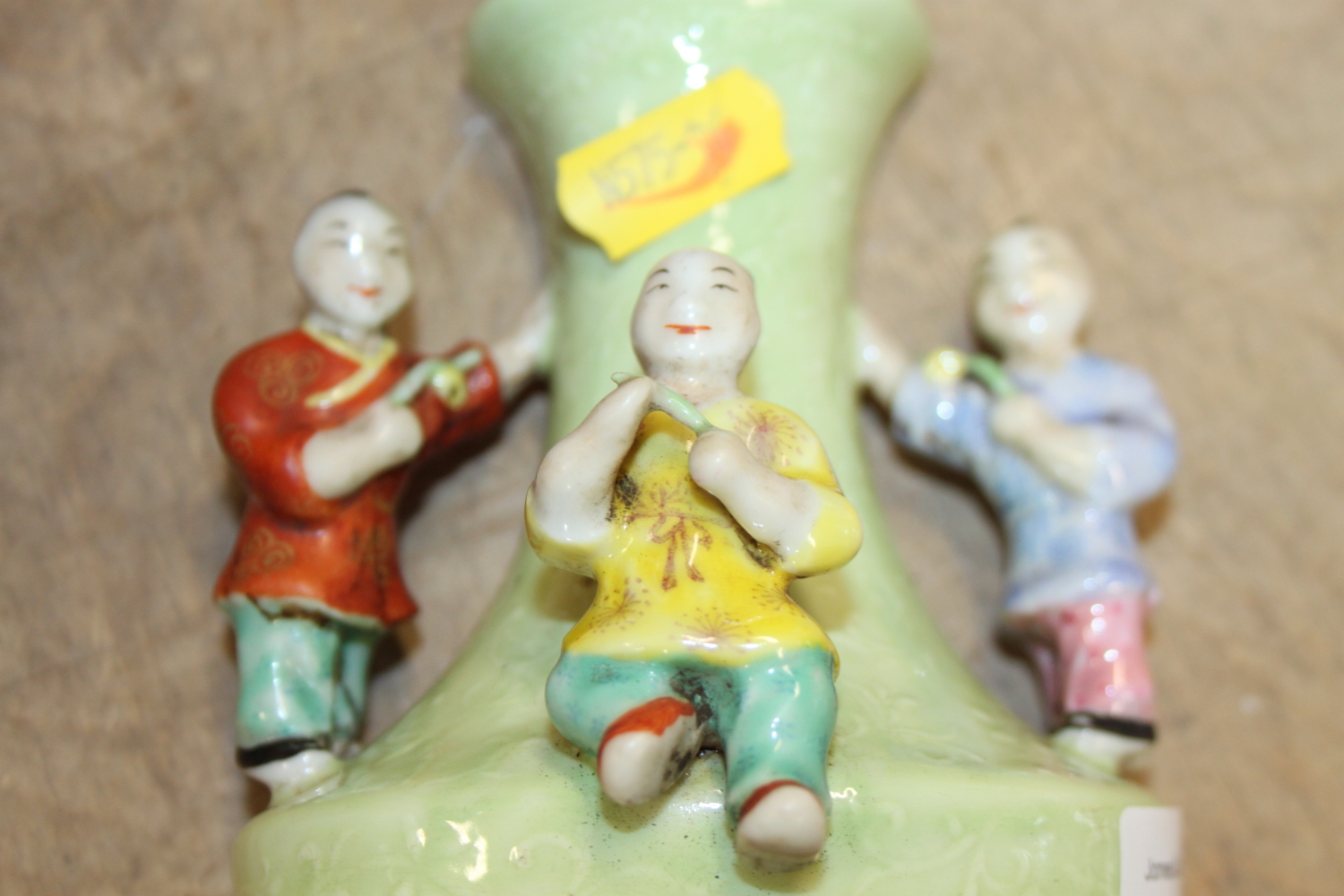 A Chinese polychrome decorated figure of a man holding a sword, a green glazed wall pocket with - Image 20 of 25