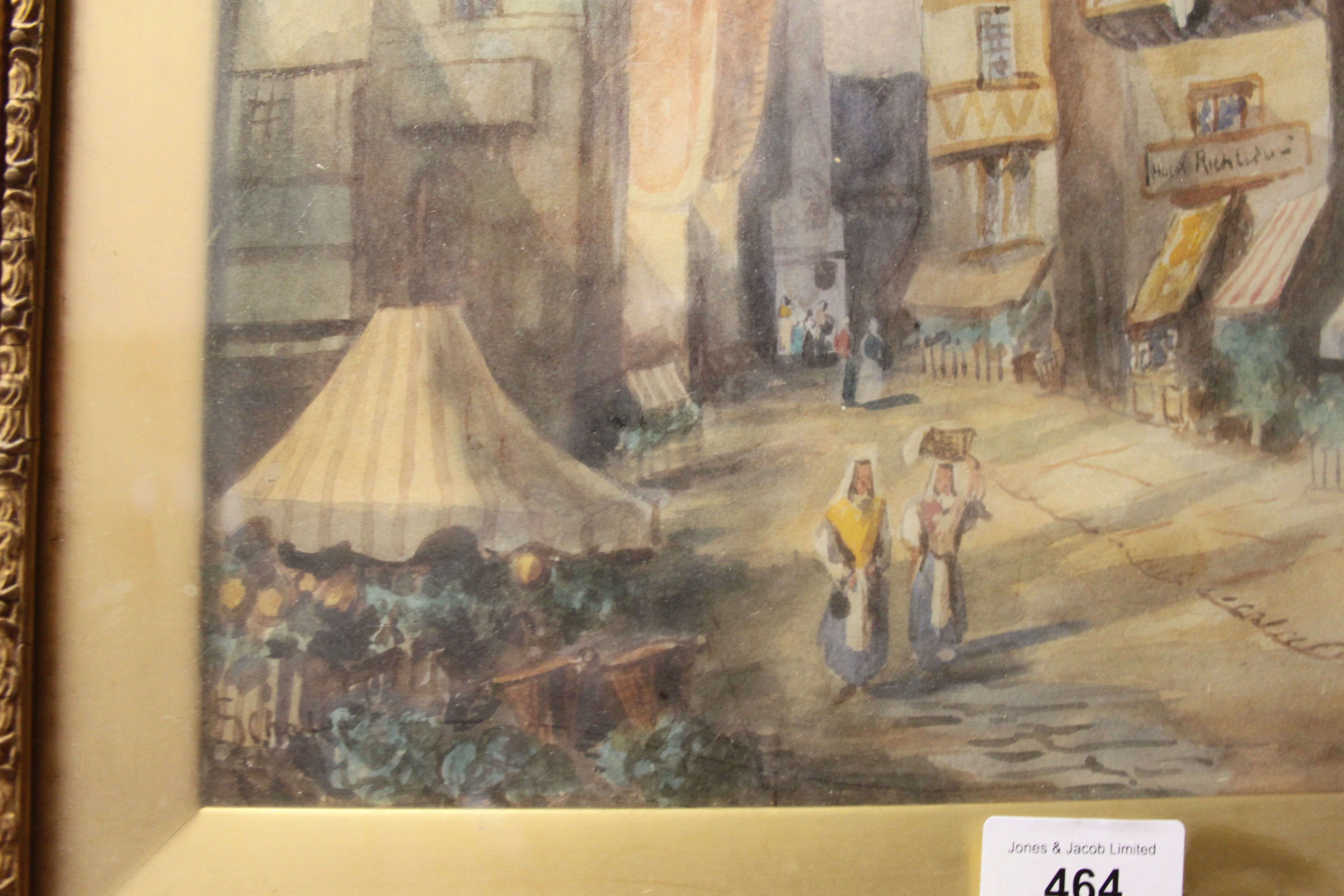 Schaffer: watercolour, street scene in Tours, 17" x 11", and a coloured print, woman with lute, - Image 5 of 11