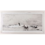 William Lionel Wylie: an etching, coastal scene with fishing boats and figures, 8 1/2" x 19 3/4", in