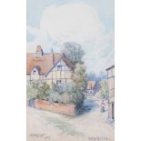 William T Wright, 1904: watercolours, "Harvington": 10" x 6 1/2", in strip frame