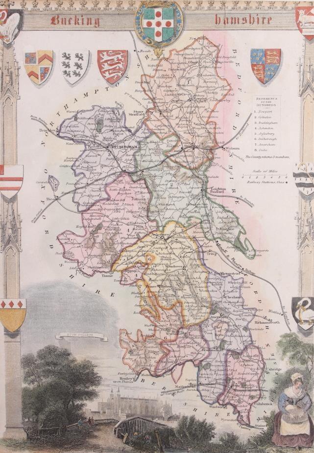 An antique hand-coloured map of Buckinghamshire, in Hogarth frame