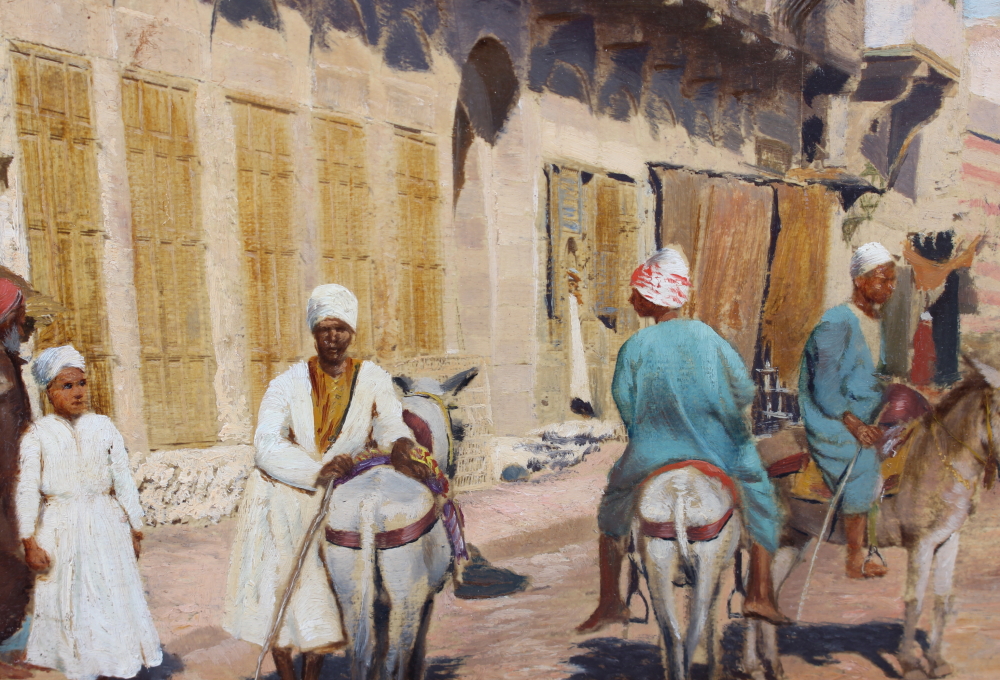 An oil on canvas, "Middle Eastern street scene with donkeys, 8" x 10", in gilt strip frame and an - Image 2 of 6