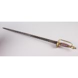 A 19th century sword with copper wire wrapped brass hilt and 26" straight fullered blade