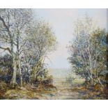 Gerald Hughes, '79: oil on panel, a woodland clearing, 5" x 6", in gilt strip frame