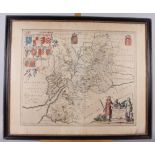 An 18th century hand-coloured map of Gloucestershire, framed and glazed on both sides, and two other