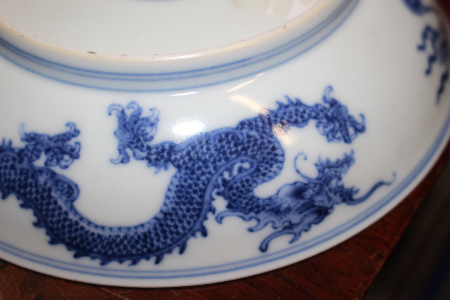Two Chinese blue and white dragon decorated dishes with six character marks to bases, similar plates - Image 27 of 30
