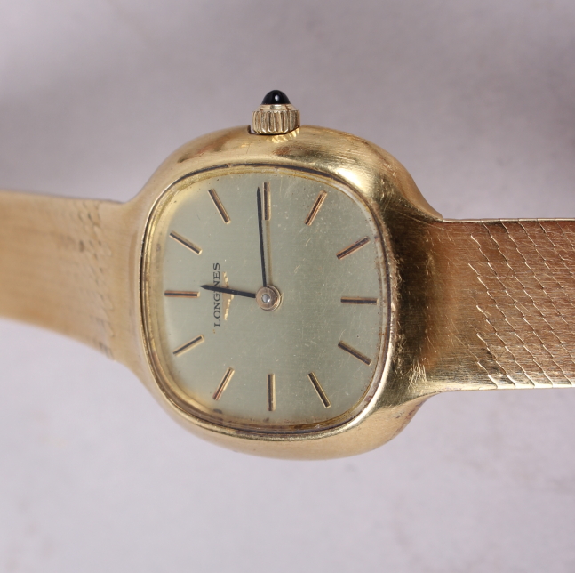 A lady's Longines wristwatch, on flexible yellow metal bracelet, and two other wristwatches - Image 2 of 5