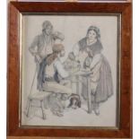 D Bristow: pencil and watercolour, inn scene, in maple frame, and a 19th century watercolour